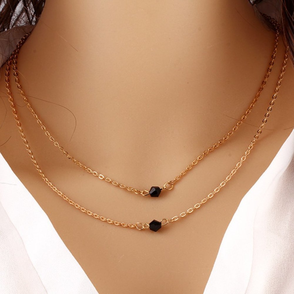 3/28💐 double layer black bead choker Necklace